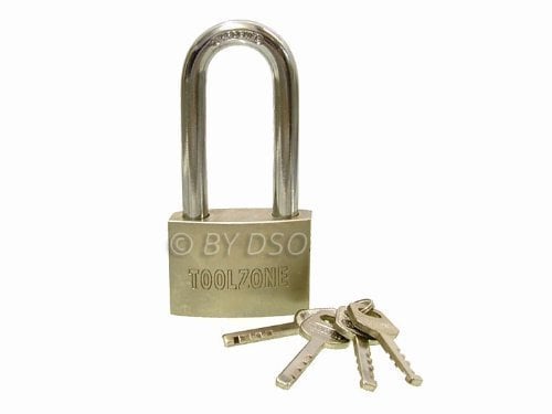 60mm Heavy Duty Long Shackle Padlock with 4 Security Keys LK024 by Toolzone