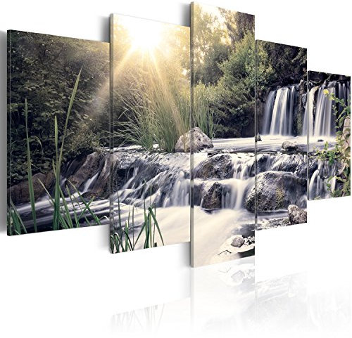 B&D XXL Acrylglasbild Natur 200x100 cm 5 Teilig Wandbild auf Acryl Glasbilder Kunstdruck Moderne Acrylglas Platte Wanddekoration Geschenke Heimdekoration Glasbild Wasserfall Landschaft grau