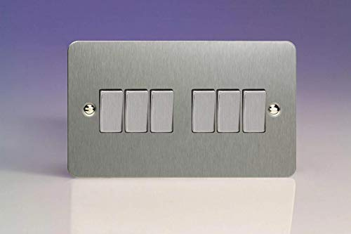 Varilight XFS96D 6 Gang 10A 1 Or 2 Way Rocker Switch In Brushed Steel