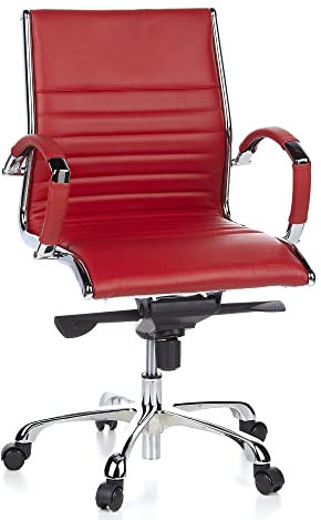 hjh OFFICE 660532 Profi Chefsessel Parma 10 Leder Rot/Chrom moderner Bürostuhl, mittelhohe Rückenlehne