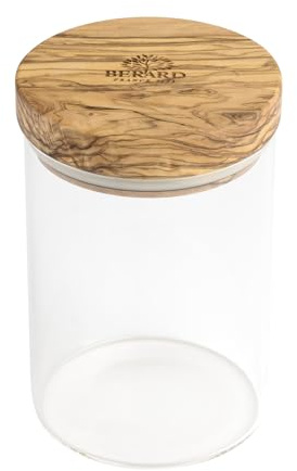 Berard Glass Storage Jar with Olive Wood Lid, 20-Ounce