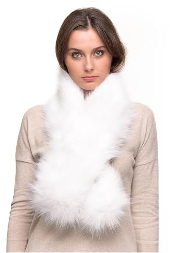 Futrzane Classic Schal - Pelz Schal Damen - Winter Fellkragen Lang Fellschal (One Size, Weiß Classic)