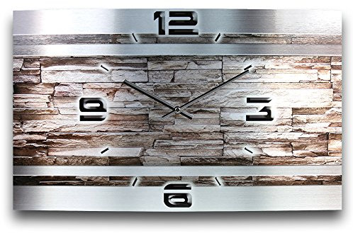 Kreative Feder „Abstrakt“ - Designer-Wanduhr aus gebürstetem Aluminium Größe 50x30cm mit leisem Uhrwerk wahlweise Funk oder Quarz (Stein Metallic, leises Funkuhrwerk)
