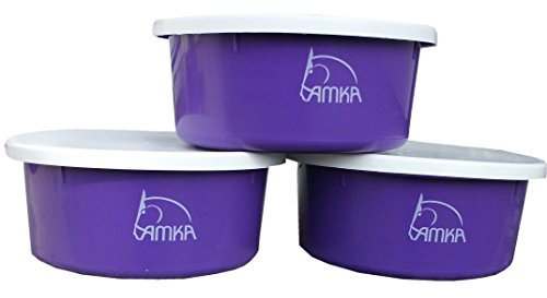 AMKA Futterschale Müslischale Leckschüssel 3er Set 2 Liter mit Deckel für Futterschüssel Wasserschüssel für Pferde, Hunde Tiere, Farbe: lila