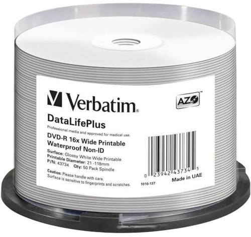 Verbatim 43734 DVD-R Rohling 4.7GB 50 St. Spindel Bedruckbar