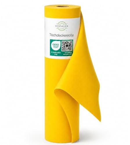 Sensalux Tischdeckenrolle Vlies 1,18 x 25 m Gelb, 80 g/m² | abwaschbar, wasserabweisend, stoffähnlich, Tischdecke Rolle, OEKO-TEX, Party, Hochzeit, Catering, Event