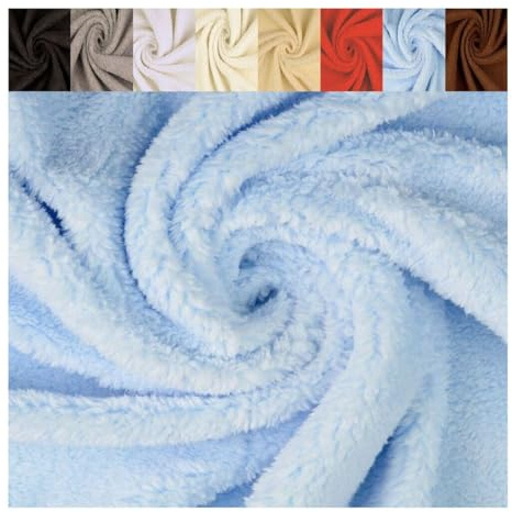 Fabrics-City babyblau oeko-tex Teddyplüsch Plüschfell Stoff zum nähen & kleben, Lammfellimitat, Kurzflor Fell, Weicher Kunstfellstoff für Dekoration Accessoires, 2881