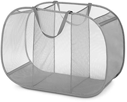 Whitmor Mesh Popup Laundry Hamper 3 Compartment Sortable Horizontal Collapsible Laundry Basket for Clothes Laundry Room Bedroom