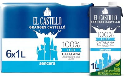 El Castillo - Leche Entera, Rica en Calcio y Proteínas, Sin Gluten, Sin azúcares añadidos - Pack 6x1L