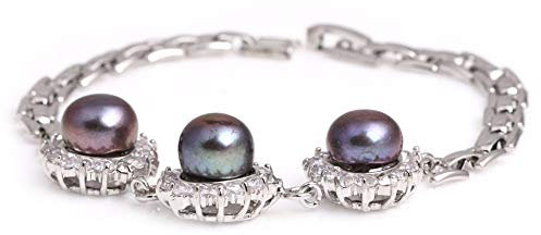 Sweet & Happy Girl's Store 9-10mm Schwarz S¨¹?wasser-Zuchtperlen Gold ¨¹berzogen Drip-Form-Armband-Schmuck 7.8