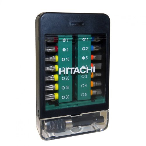 Hitachi Bit Box – Screwdriver Bits (Phillips, Pozidriv, Ranura, Torx, – Torx 1 x t10,1 X T15,1 X T20, 1 x T25, 1 x T30 – Slot 1 x 5, 1 x 6 mm – Phillips 1 x No.1, 1 x No.2)