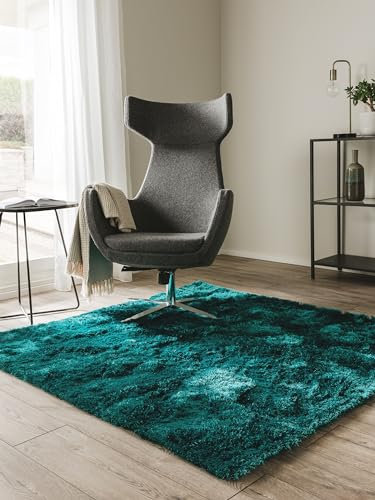 benuta Hochflorteppich Whisper Türkis 200 x 200 cm - Kuschelig Weicher Teppich für Schlaf- und Wohnzimmer - Pflegeleicht - Fußbodenheizung Geeignet