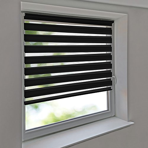 Easy-Shadow Universal Doppelrollo Klemmrollo Außenmaß Breite 130 x 220 cm Höhe - 130x220 cm Anthrazit (dunkelgrau, schwarz) - Vario Kleberollo Easy&Fix inkl. 2 Stück Klemmträger und Seitenführung