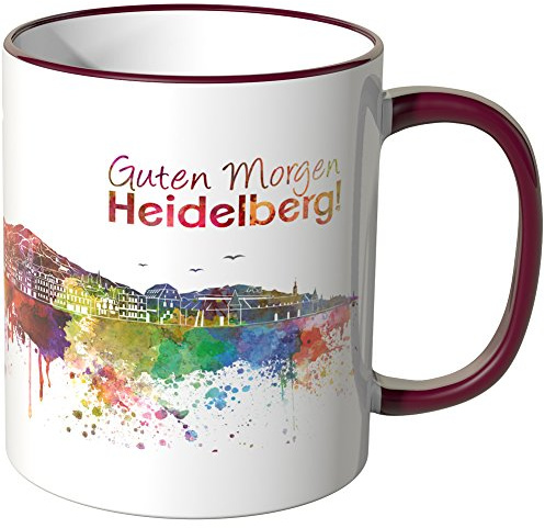 WANDKINGS® Tasse, Schriftzug Guten Morgen Heidelberg! mit Skyline - Bordeaux