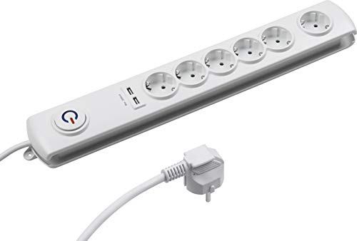 Meister Steckdosenleiste 6-fach, mit USB-Ports - 1,4 m Kabel - weiß - Kunststoffleitung - IP20 Innenbereich - Schalter / USB-Steckerleiste / Mehrfachsteckdose / Tischsteckdose / Tido 6-fach / 7430070
