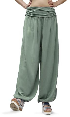 Glamexx24 Damen XXL Leichte Pumphose Haremshose Freizeithose Sommerhose Hose mit vielen Muster 13090, Grün, M/L