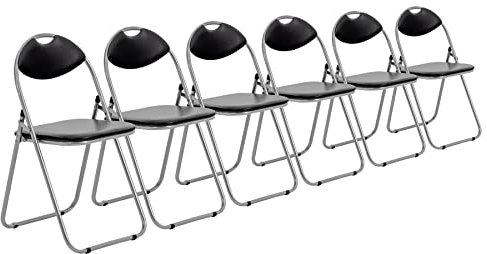 Harbour Housewares Padded Folding Chairs - Easy Store Metal Frame Office Bedroom Seating - Max Load: 114kg - Black - Pack of 6