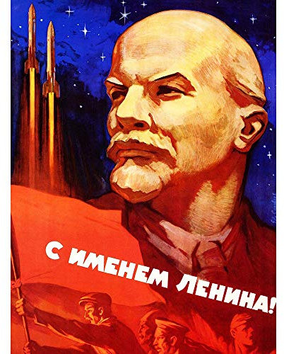 Wee Blue Coo LTD Propaganda Political Soviet Union Lenin Rocket Space Art Print Poster Wall Decor Kunstdruck Poster Wand-Dekor-12X16 Zoll