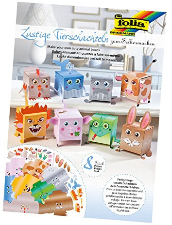 folia 978 - Lustige Tierschachteln zum Selbermachen, 8 Stück, fertig vorgestanzt, ideal für Kinder