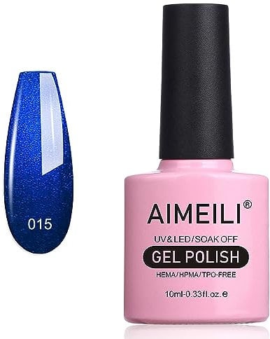 AIMEILI UV LED Gellack ablösbarer Nagellack Königsblau Glitzer Gel Polish - Midnight Swim (015) 10ml
