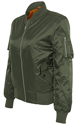 URBAN CLASSICS Giacca Bomber Leggera Donna, Tasca sul Braccio, Giacchetta dal Taglio Classico, Autunnale e Primaverile, Colore: verde oliva Taglia:L