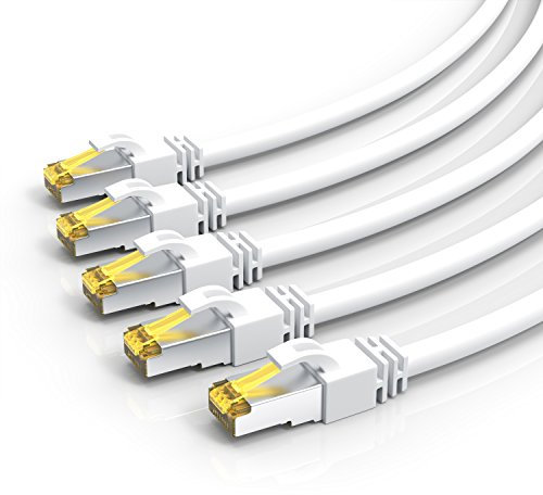 5 x 0,5m Cable de red CAT 7 - Gigabit Ethernet Lan RJ45 - Cable de conexión a red - S FTP - Compatible con CAT.5 CAT.5e CAT.6 - Conmutador router módem panel de conexiones punto de acceso - blanco