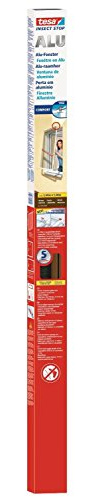 tesa Insect Stop ALU COMFORT Fliegengitter für Fenster - Insektenschutz mit Rahmen aus Aluminium - Fliegen Netz ohne Bohren - Braun, 140 cm x 150 cm