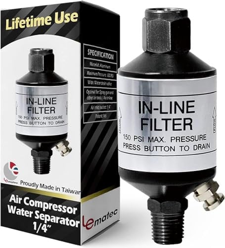 LE LEMATEC Filtre de compresseur d'air, séparateur d'eau et d'humidité en ligne avec vanne de vidange. Sécheur d'air 150 PSI. AI303