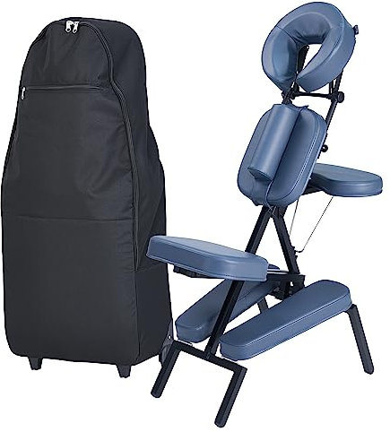 Master Massage Professional Lightweight Portable Massage Chair—Foldable and Adjustable, Aluminum Chair with a Wheeled Carrying case for Tattoos and Massages (Blue).
