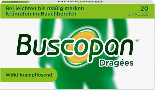 Buscopan Dragées lindern Bauch- und Magenschmerzen mit Krämpfen sowie Bauchschmerzen beim Reizdarmsyndrom | 20 Stück | Wirkbeginn innerhalb von 15 Minuten | Krampflösend im Magen und Darm