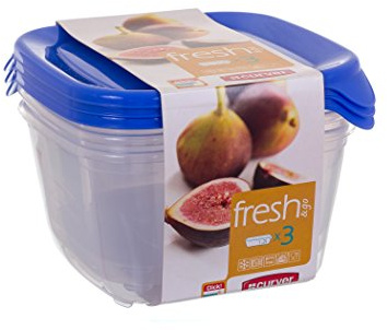 Curver 08560-139-00 Quadratische Frischhaltedose Fresh&Go, 3-er Set, transparent/blau