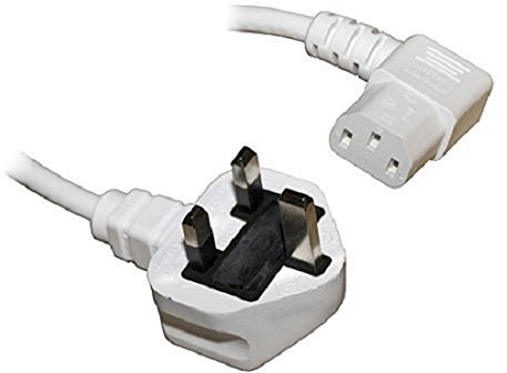 electrosmart 7.5m Mains Power Cable with 90 Degree Right Angled Kettle Type IEC Socket Available in Black or White (White)