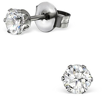 Hypo-Allergenic Surgical Stainless Steel Stud Earrings by Kate Benson - 3mm AAA CZ Crystals