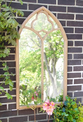Reflect Garden Outdoor Wooden Arch Wall Mirror - Gothic Style Effect Glass Mirror with Durable Wooden Frame Decor Add Space and Light to Your Garden 3ft 7in x 2ft