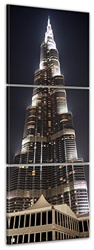 Bilderdepot24 Bild auf Leinwand | blau schwarz Dubai Stockwerke Sehenswürdigkeit in 60x180 cm mehrteilig als Panorama Wandbild XXL | Wand-deko Dekoration Wohnung modern Bilder | 200863
