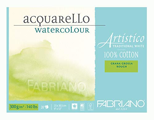 Honsell 30022330 - Fabriano Artistico Acquarello Watercolour, hochwertiger Künstler - Aquarellkarton, naturweiß, Grobkorn, ca. 23 x 30,5 cm, 20 Blatt 300 g/m²