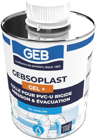 colle pour raccord en pvc rigide - geb gebsoplast gel plus - flacon 1 litre - avec pinceau