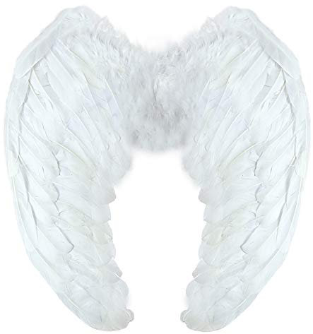 Yummy Bee - Alas Angel - Alas de Angel Blancas - Alas Negras Malefica - Plumas Diablo - Halloween Fiestas de Disfraces Adulto - Grandes 60 x 40 cm (Blanco)