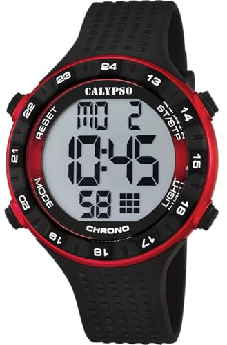 Calypso Analoge Digital Uhr Herrenuhr K5663/4 Quarz - Wasserdicht 10 ATM Datum und Kalender, Chronograph, Dualzeit, Licht, Alarm, 12 und 24 Stunden - Schwarzes Kautschukarmband - Flash Time