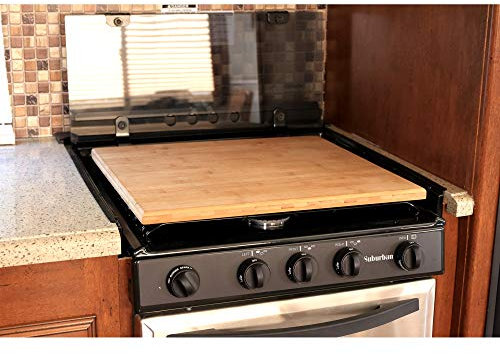 Camco Silent Top 43571 Wohnmobil-Herdabdeckung, natürliches Bambus-Design mit ungiftiger Schutzbeschichtung und 4 rutschfesten Gummifüßen, passend für die meisten 3- oder 4-Brenner-Wohnmobil-Herde