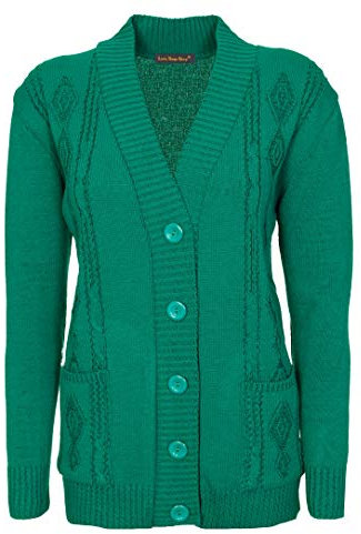 Lets Shop Shop New Classic Womens Cardigan Ladies Sizes 10-20 Cable Knit Long Sleeve Aran Type Jade