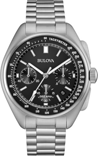 Bulova Lunar Pilot Watch 96B258 - Herren Designer-Armbanduhr Mond-pilot- Chronograph mit schwarzem Zifferblatt - Armband aus Edelstahl