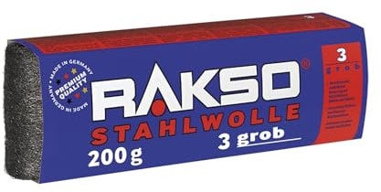 RAKSO Stahlwolle grob 3-200g, 1 Banderole, verstärkt natürliche Maserung v. Holz, säubert Glas, aufrauen von altem Lack, Farbe