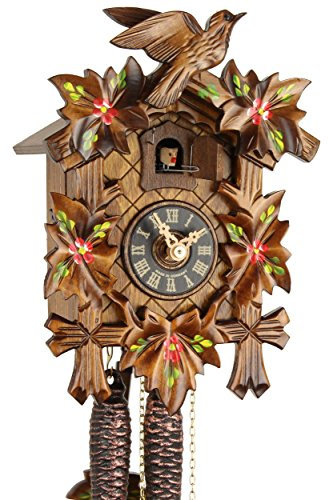 Eble Kuckucksuhr Original Schwarzwälder Kuckuckuhr Echtholz mechanisches 1-Tag Laufwerk NEU VDs Zertifikat Fünflaub bemalt 23cm- 20-01-14-10
