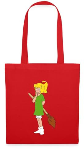 Spreadshirt Bibi Blocksberg Vor Ihrem Besen Kartoffelbrei Kichernd Stoffbeutel, One size, Rot