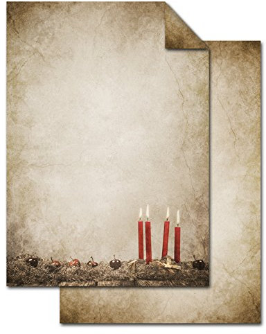 Logbuch-Verlag 25 Blatt Weihnachten Briefpapier 4 KERZEN VINTAGE 100g DIN A4 beige rot natur Weihnachtsbriefpapier Druckerpapier Papier