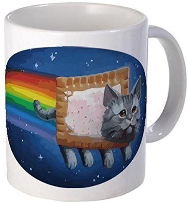 Taza con calcomanía de demonio, diseño de gato Nyan (Pop Tart Cat), taza de café o té de cerámica blanca de 15 onzas