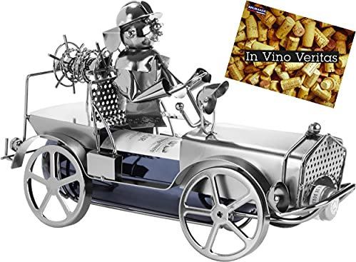 BRUBAKER - Porte-Bouteille de vin - Camion de Pompiers - Sculpture en Métal - Carte de voeux INCL. - Idée Cadeau Originale