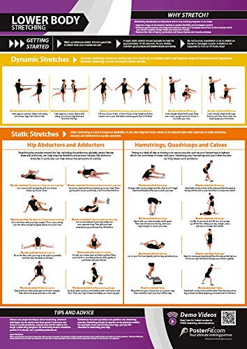 Übungsposter für den unteren Körper, 85,1 x 61 cm, mit Online-Video-Trainingsunterstützung (nur Smartphone)