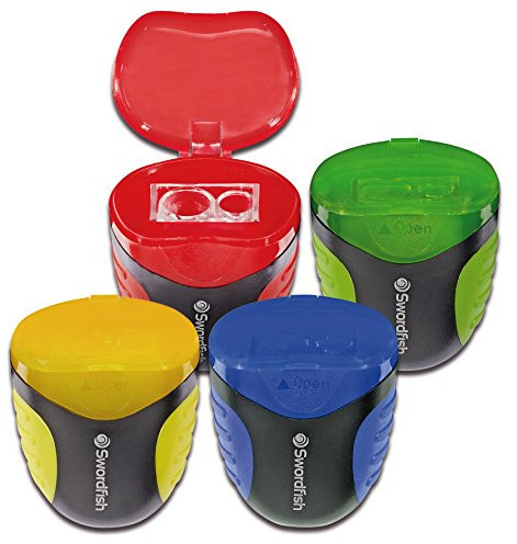Swordfish Canister Flip Double Hole Canister Pencil Sharpener [Pack of 1] Assorted Colours [40291], Yellow,Blue,Green,Red